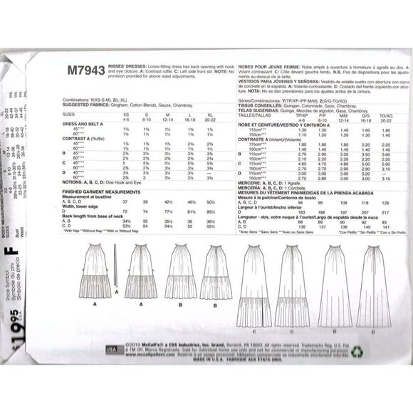 McCall's M7943 Misses L to XXL Learn to Sew Easy Dress Uncut Sewing Pattern - Picture 2 of 2